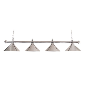 Billiard lamp with four shades in silver/aluminium.