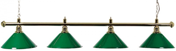 silberfarbene Halterung Billardlampe 4 grüne Schirme mit Glas 